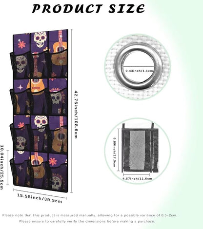 Skull Guitar Over The Door/Wall Shoe Organizer,Nursery Organization,12 Compartment Breathable Mesh Pocket Over the Door Hanging Shoe Bag,Closet Shoe Hanging Bag,Breathable Organizer