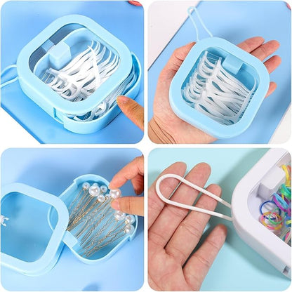 Prudiut Hair Tie Organizer Small Hair Tie Holder Organizer Hair clip Jewelry Organizer for Baby Teen Girl Women, Portable Hanging Small Items Desktop Storage Box (blue and white)