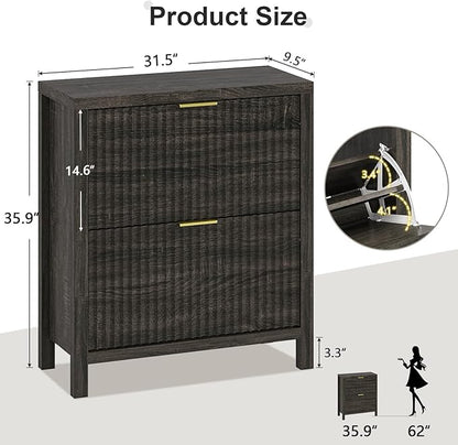 YOMILUVE Shoe Cabinet Storage for Entryway, Fluted Shoe Cabinet with 2 Flip Drawers, Hidden Shoe Rack Tall Freestanding Shoe Organizer with Legs for Hallway, Dark Gray