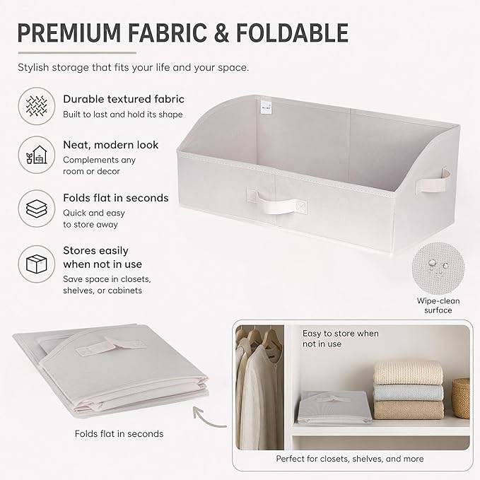 WUIKE 3 Pack Extra Large Closet Storage Bins with Handles, Fabric Trapezoid Storage Binsr for Organizing Clothes, Sheets, Blankets, White & Beige