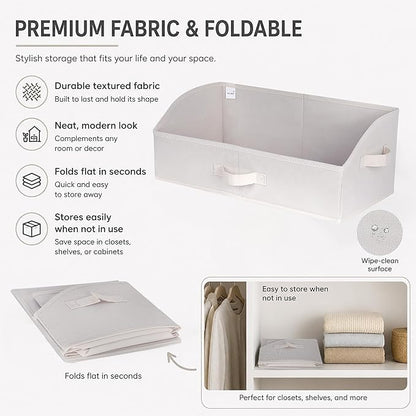 WUIKE 3 Pack Extra Large Closet Storage Bins with Handles, Fabric Trapezoid Storage Binsr for Organizing Clothes, Sheets, Blankets, White & Beige