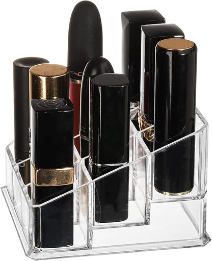 Foraineam 6 Pack Lipstick Holder Organizer, 9 Spaces Clear Lip Stick Storage Stand Container, Small Cosmetic Beauty Makeup Display Cases for Lipsticks, Lipgloss, Brushes, Bottles