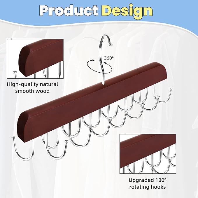 Hat Hangers for Closet, 2 Pack Hat Organizer for Baseball Caps with 14 Hooks Space Saving Hat Racks Ball Caps Hat Holder Organizer Tie Belt Hanger for Closet Storage Solution (Brown)