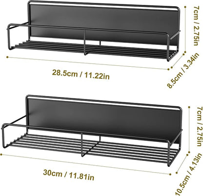 Mystozer 2 Pack Magnetic Spice Rack Organizer,Space Saver for Refrigerator and Microwave Oven, Magnetical Fridge Shelf for Jars,Seaoning,tins and Utensils (Black)