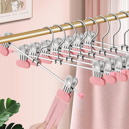 Pants Hangers with Wide Clips 30 Pack Adjustable Skirt Hangers for Women Non-Slip Clothes Hanger for Pants Heavy Duty Space Saving Trousers Hanger for Jeans,Shorts Pink 12Inch