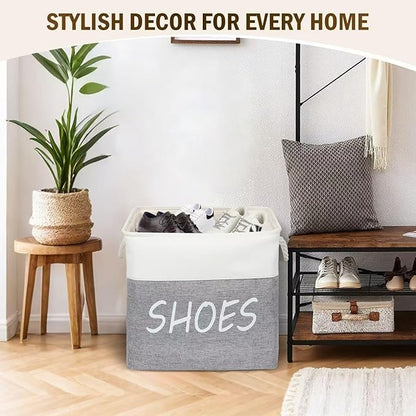 Large Fabric Shoe Basket,Flodable Shoe Storage Bin for Entryway,Hallway or Mudroom,Stylish Shoe Storage Container (Large-1 Pack)