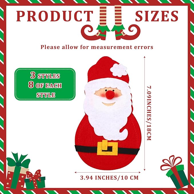 Gisafai 24 Pc Christmas Silverware Holder Pockets Santa Snowman Reindeer Tableware Bags - Cutlery Pouch Bags for Spoon Knife Fork - Xmas Party Dinner Table Dinnerware Supplies