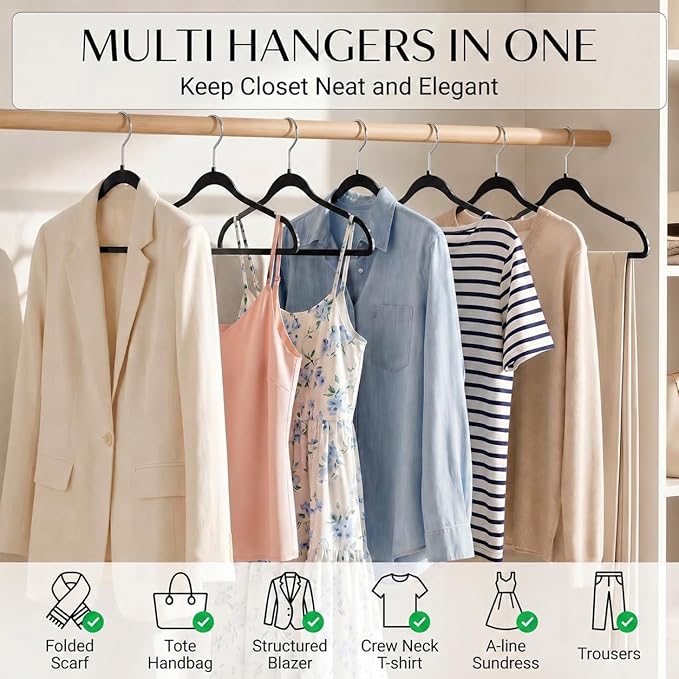 SMARTOR Plastic Hangers 20 Pack - Thin and Slim Design for Space Saving Organizer - Heavy Duty Durable Closet Organizers and Storage with 360 Swivel Hooks, Non Slip Notches for Straps - Black
