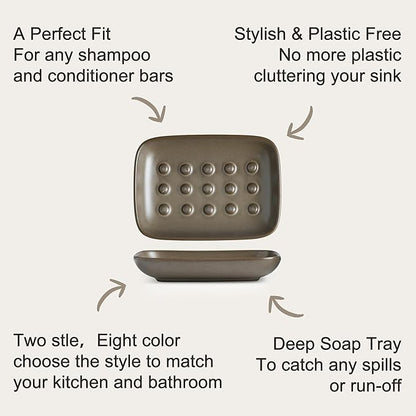 Miamolo Soap Dish for Shower, Ceramic Bar Soap Holder, Soap Saver Non-Slip, Decorative Sponge Tray for Bathroom Kitchen Sink Bathtub, Multi-Purpose, Raised Pattern - Keep Soap Dry, Brown