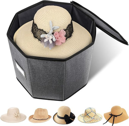 Hat Storage Box, Hat Boxes for Women/Men Storage,Foldable Travel Hat Box with Lids,Large Hat Boxes,Stuffed Animal Toy Storage,Hat Storage Organizer for Hanging on Suitcase