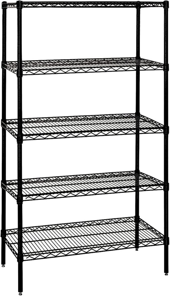 Quantum Storage Systems WR86-2454BK-5 Wire Shelving Starter Kit, 54" W x 24" D x 86" H, 600 lbs Capacity, Carbon Steel, Epoxy Coated, Black, NSF