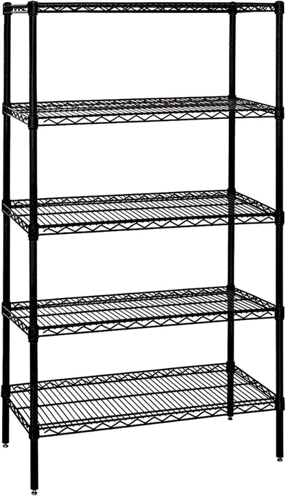Quantum Storage Systems WR86-2454BK-5 Wire Shelving Starter Kit, 54" W x 24" D x 86" H, 600 lbs Capacity, Carbon Steel, Epoxy Coated, Black, NSF