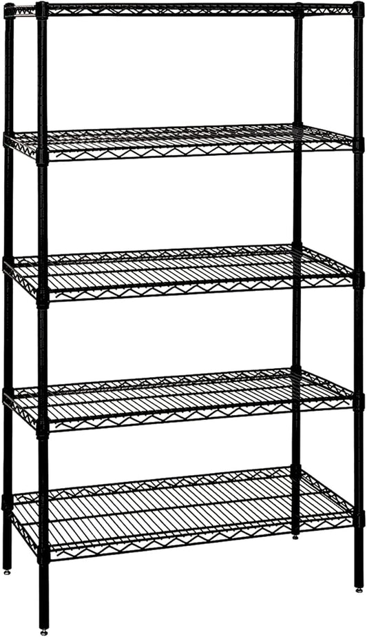Quantum Storage Systems WR86-2454BK-5 Wire Shelving Starter Kit, 54" W x 24" D x 86" H, 600 lbs Capacity, Carbon Steel, Epoxy Coated, Black, NSF