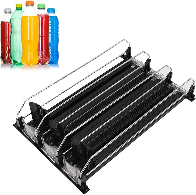 Drink Dispenser for Refrigerator, Self Pushing Soda Can Organizer Adjustable Divider for Refrigerator Supermarket (Black)
