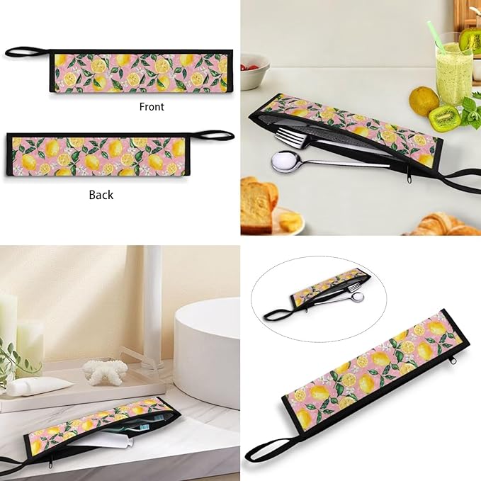 COEQINE Kitchen Utensil Holder Lemon Boho Floral Chopstick Case Fork Spoon Knife Organizer Drawer Storage Case for Flatware Lightweihgt leafproof Portable Travel Accessories
