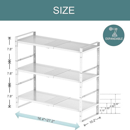 Expandable Shoe Rack Heavy-Duty Closet Organizer Adjustable Shelf Stackable Metal Framework for Entryway, Garage,RV,Pantry,Cabinet(Large,3 Packs/White)