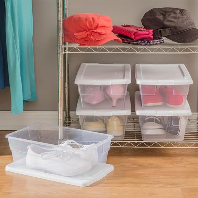 Sterilite 36-Pack 6 Quart Storage Box, Stackable Clear Plastic Bins with Snap-On Lids - Heavy-Duty Organizing Containers for Closet, Bathroom, and Office