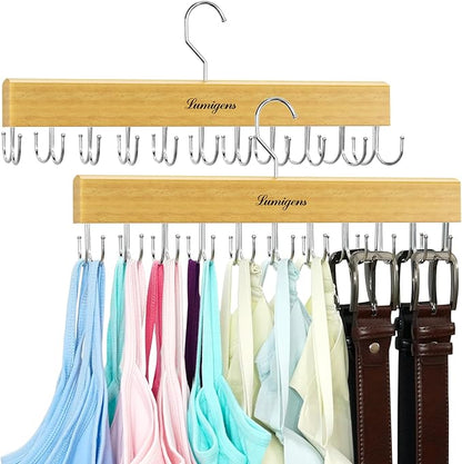 Belt & Bra Organizer for Closet - Tie Rack With 22 Rotatable Hooks, Stackable Space Saving Hanger for Women/Men, Tank Top Organizer, 3pcs