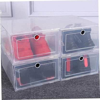 Luxshiny Shoe Boxes Lids 4 Pack Stacked Shoe Storage Boxes Pp Plastic Home Organizers