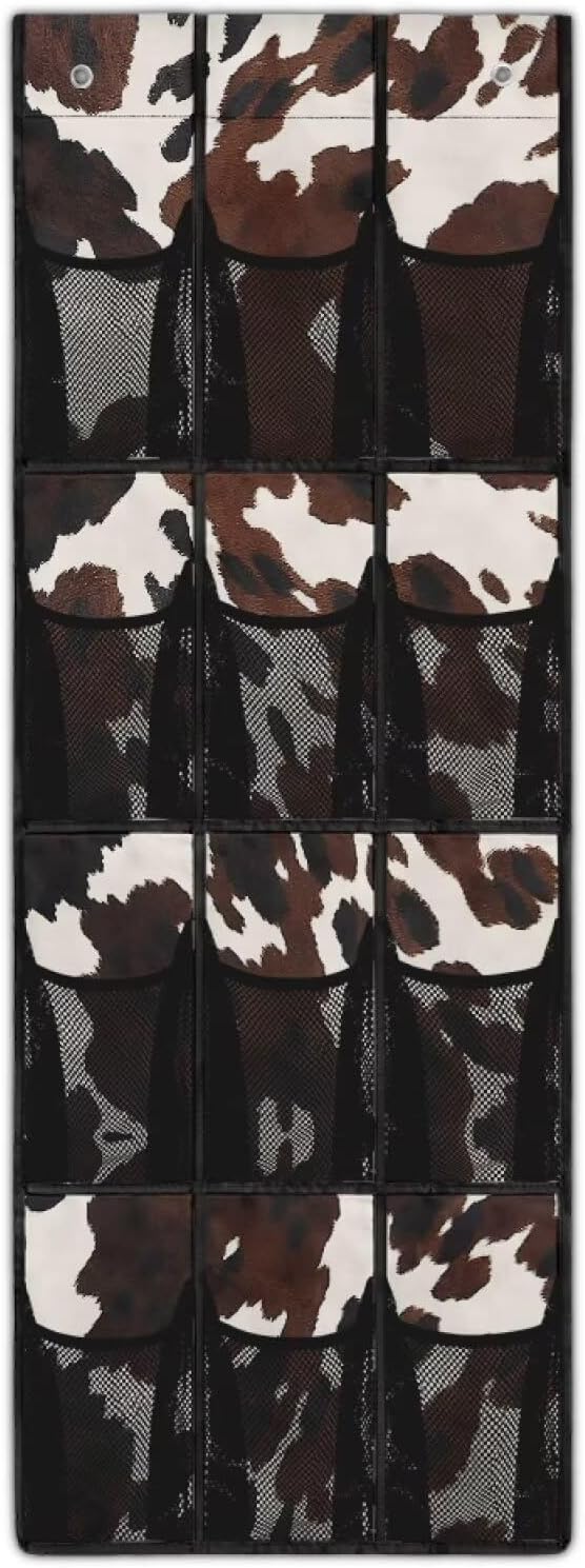 Brown Over The Door Closet Organizer 12 Pockets Cowhide Door Hanging Shoe Organizer for Office Space Saving Shoe Holder Hanger Large Capacity Wall Hanging Storage
