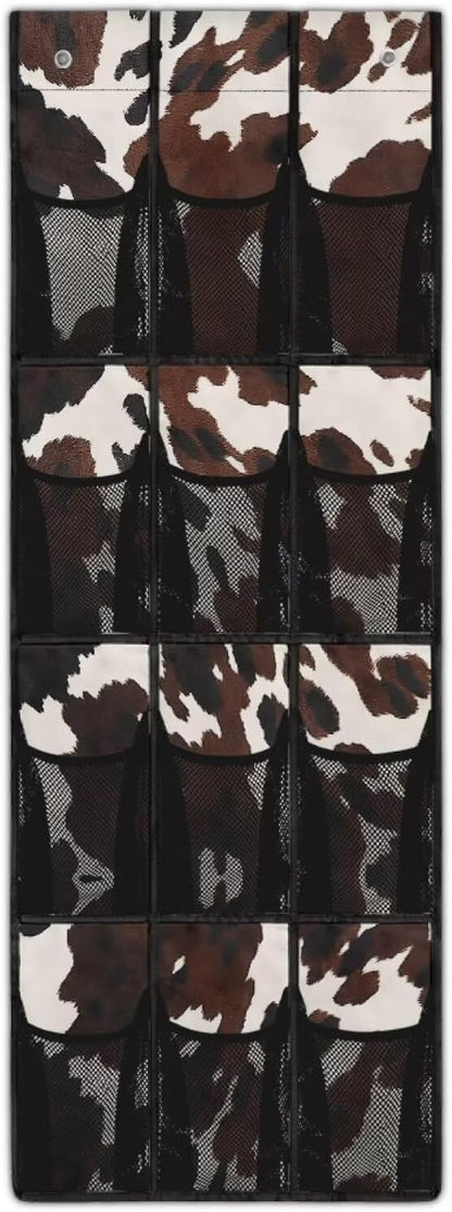 Brown Over The Door Closet Organizer 12 Pockets Cowhide Door Hanging Shoe Organizer for Office Space Saving Shoe Holder Hanger Large Capacity Wall Hanging Storage