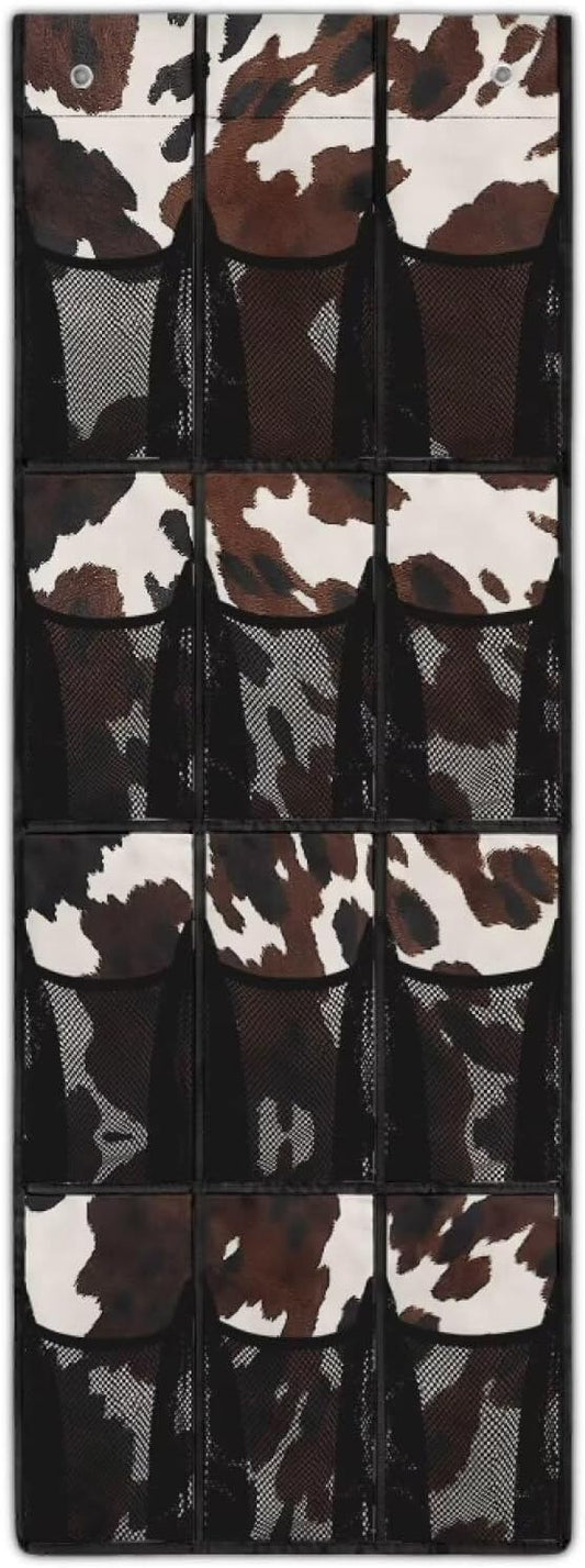 Brown Over The Door Closet Organizer 12 Pockets Cowhide Door Hanging Shoe Organizer for Office Space Saving Shoe Holder Hanger Large Capacity Wall Hanging Storage