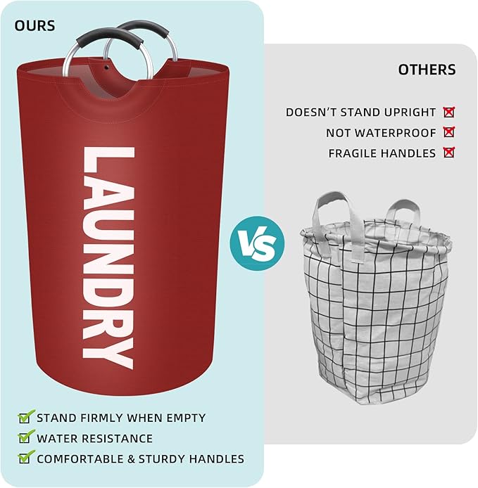 StorageRight 115L Large Laundry Basket, Laundry Hamper, Dirty Clothes Hamper for Laundry, Collapsible, Waterproof Laundry Baskets with Foam Protected Aluminum Handles for Laundry, Dorm, Family (Red)
