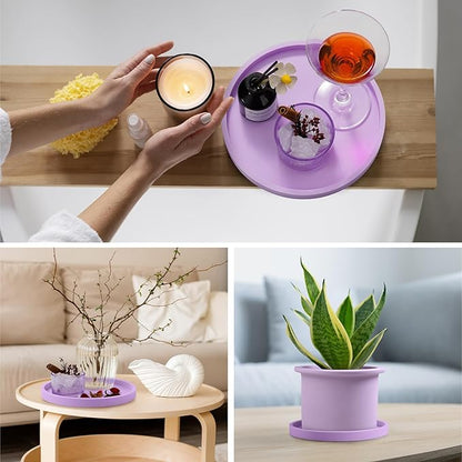 NiHome Thickened Silicone Vanity Organizer Tray for Bathroom Accessories, Kitchen Countertop, Living Room Decor, Multipurpose Shatter-Resistant Round Tray Decor for Candle,Perfume,Soap,Plant (Purple)