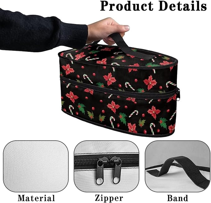 Christmas Clothes Iron Storage Case for Clothing Store, Reusable Wear-resistant Iron Portable Storage Bag with Zipper Handle, Poinsettia Holly Crutch