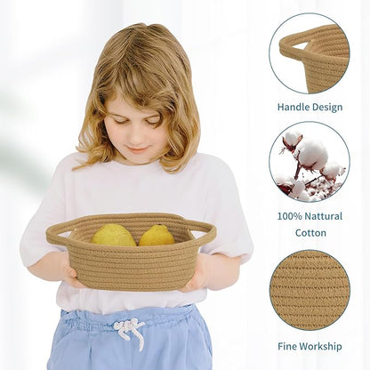 ABenkle Small Storage Basket - Mini Cotton Rope Woven Shelf Basket, Cute Boho Decorative Toy Dog Cat Container for Nursery, Bedroom, Spa, Empty Gift - XS, Brown