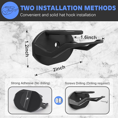 Niunuerga 16 Pack Adhesive Hat Hooks for Wall, Strong Hat Rack for Baseball Caps, Hat Organizer Display for Home Decor, Hat Hold Hanger for Wall, Door, Closet, No Drilling (Black)