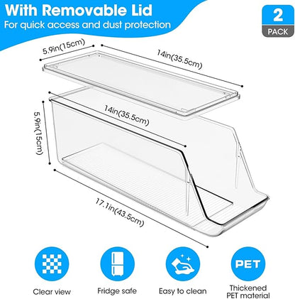 2 Pack Stackable Soda Can Organizer with Lids, Refrigerator Organizers and Storage, Clear Organizers for Pantry, Freezer, Kitchen – Holds 12 Cans Each