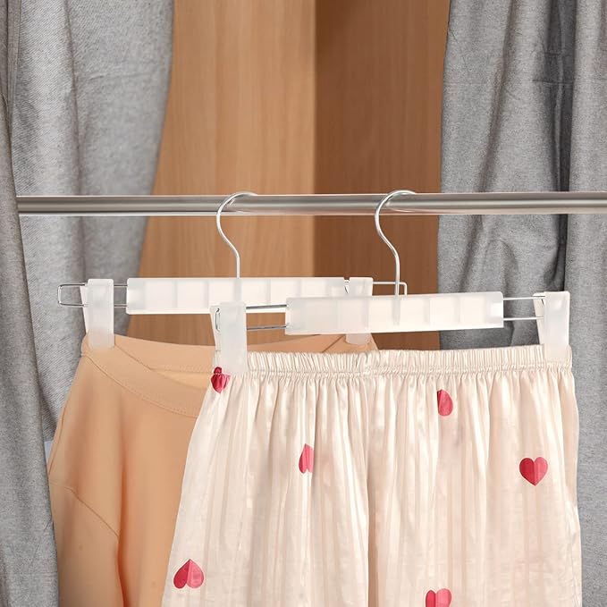 GUANJUNE Clothes Pants Hangers, Space-Saving Skirt Holders with 360 ° Swivel Hooks, Adjustable Clips, Trouser Hangers, Clothes Coat Garment Jeans Hangers (30 Pack, Transparent)