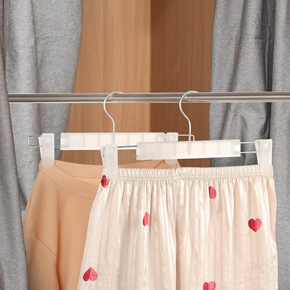 GUANJUNE Clothes Pants Hangers, Space-Saving Skirt Holders with 360 ° Swivel Hooks, Adjustable Clips, Trouser Hangers, Clothes Coat Garment Jeans Hangers (30 Pack, Transparent)