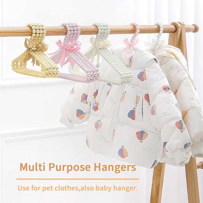 DELIFUR 5 Pack Pet Clothes Hanger Faux Pearl Bow Clothes Hangers for Dogs Cats Kids (Pink)