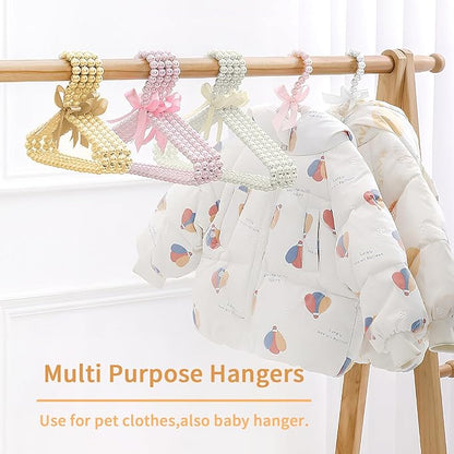 DELIFUR 5 Pack Pet Clothes Hanger Faux Pearl Bow Clothes Hangers for Dogs Cats Kids (Pink)