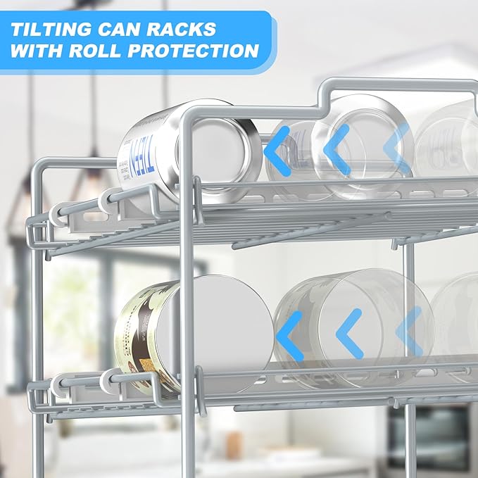 4 Tiers Stackable Can Rack Organizer, Wear-resistant Upgrade Beverage Food Can Dispenser Holder Holds up to 48 Cans for Kitchen Cabinet and Pantry (White)
