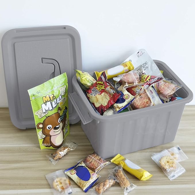 4-Pack Totes for Storage with Lids, Heavy Duty Plastic Storage Bins with Handle, Gray, 6.5 Quart, Stackable, Nestable