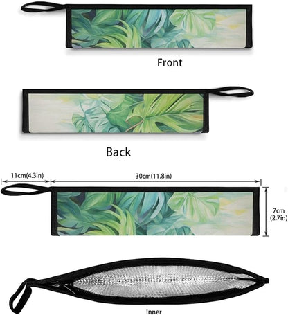 COEQINE Hawaii Style Utensil Holder Green Leave Cutlery Pouch Metal Straws Case With Handle Portable Travel Accessories Work Travel Barbecue，Coconut Tress Tropical Pattern