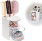 Hair Accessories Organizer & Hair Brush Holder, Rotating Hair Tie Product Organizer for Girls, 2-Tier Makeup Brush Holder for Clips, Small Jewelry Box for Clip Earring Necklaces Bows & Brushes White