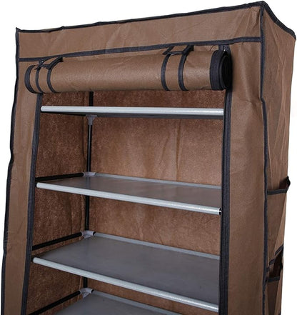 10-Tier Non-Woven Fabric Shoe Rack, Large Shoe Shelf, 2 Side Pockets Shoes Storage Cabinet Organizer with Dustproof Cover for Closets, Bedrooms, Garages, Coffee