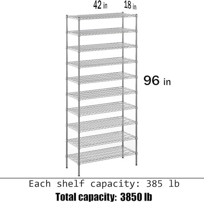 18" Deep x 42" Wide x 96" Height Wire Shelving Kit | 10-Tier | NSF Commercial Storage Rack Unit