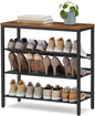 SONGMICS HOME 4 Tier Shoe Storage Organizer, Freestanding Shoe Rack, Dense Mesh, for Living Room, Bedroom, Entryway, Rustic Brown and Black