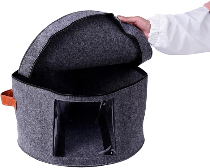 Large Hat Storage Box with Lid | Felt Round Foldable Hat Organizer | Travel Hat Boxes | Hat Organizer Box | Suitable for Various Types of Hats(11X17 Inch)