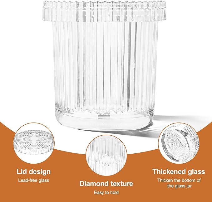Glass Qtip Dispenser 2 Pack, Clear Bathroom Storage Organizer for Cotton Swabs, Balls, Pads & Floss Picks, Vanity Makeup Essential Accessories (Clear)