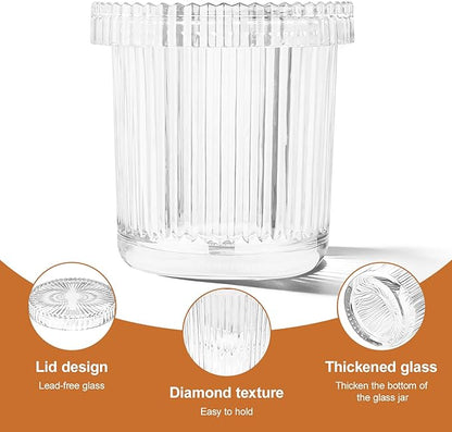 Glass Qtip Dispenser 2 Pack, Clear Bathroom Storage Organizer for Cotton Swabs, Balls, Pads & Floss Picks, Vanity Makeup Essential Accessories (Clear)