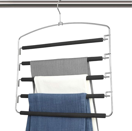 Pants Hangers 5 Layers Metal Slack Magic Hangers Non-Slip Foam Padded Swing Arm Space Saving Hanger Clothes Closet Storage Organizer for Pants Jeans Trousers Skirts Scarf Ties Towels