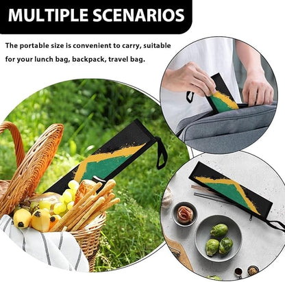 COEQINE Jamaica Flag Themes Travel Silverware Case Cutlery Pouch Chopsticks Pouch Lightweight Portable Travel Accessories Tableware Carry Bag For Party Camp