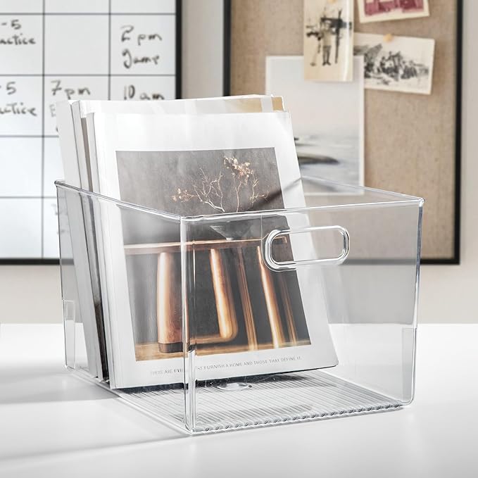 iDesign Storage Bin with Handles for Kitchen, Bathroom, or Home Office, Set of 2, Clear, Made in USA