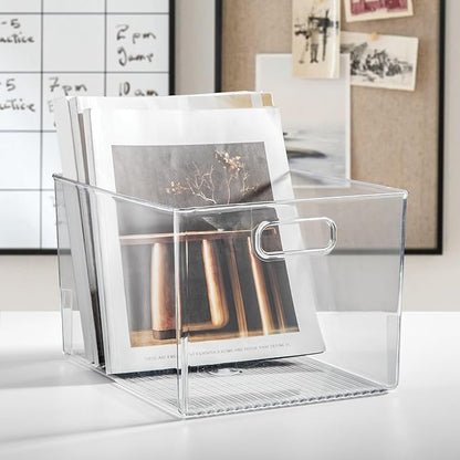 iDesign Storage Bin with Handles for Kitchen, Bathroom, or Home Office, Set of 2, Clear, Made in USA